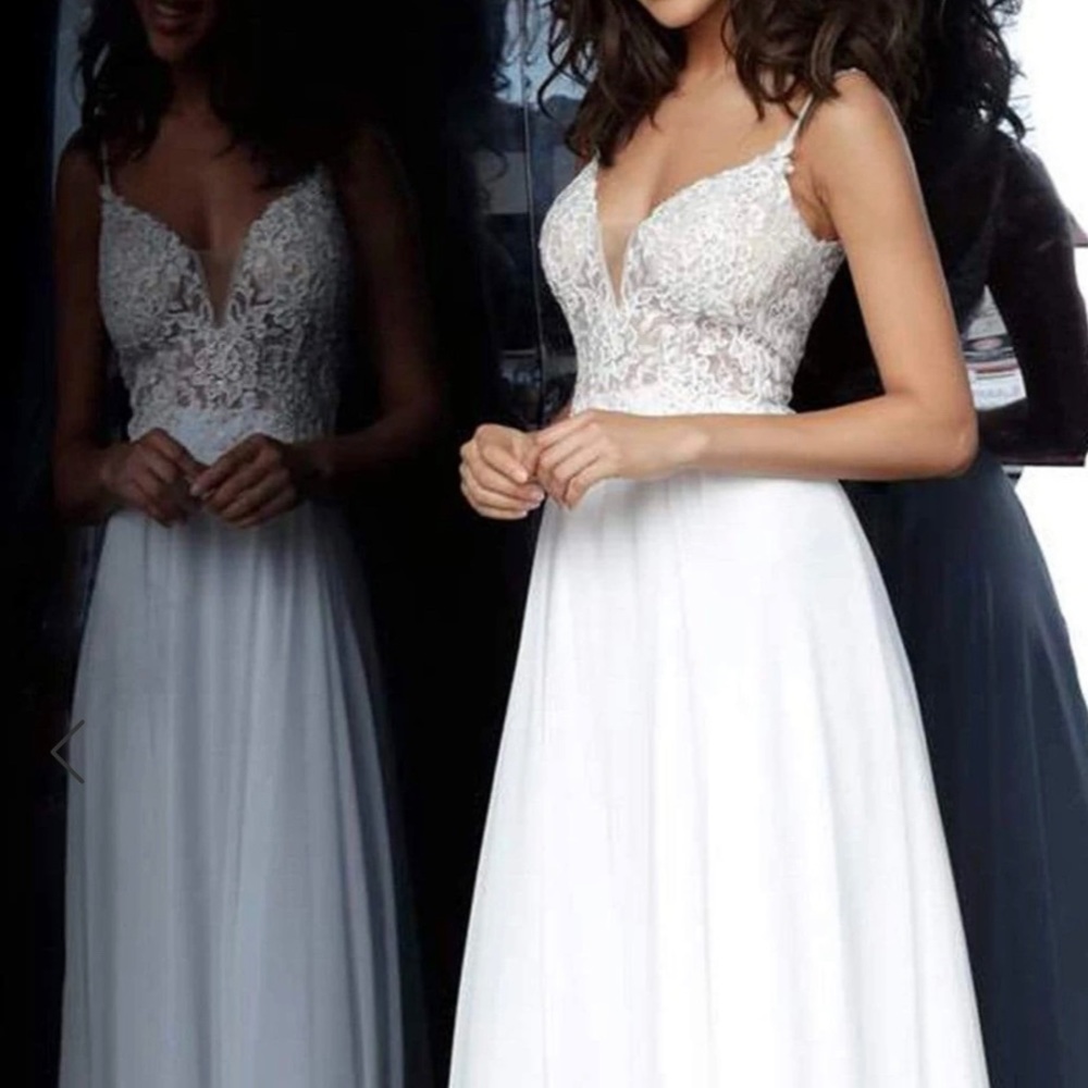 Jovani - Long Lace Bodice A-Line Dress